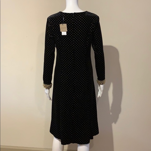 NWT Tahari Black Velvet Long Sleeve Dress Gold 6 - Picture 7 of 8